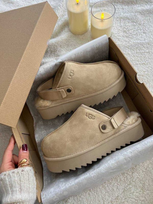 UGG Lanah Clog Black Platform Brown Beige